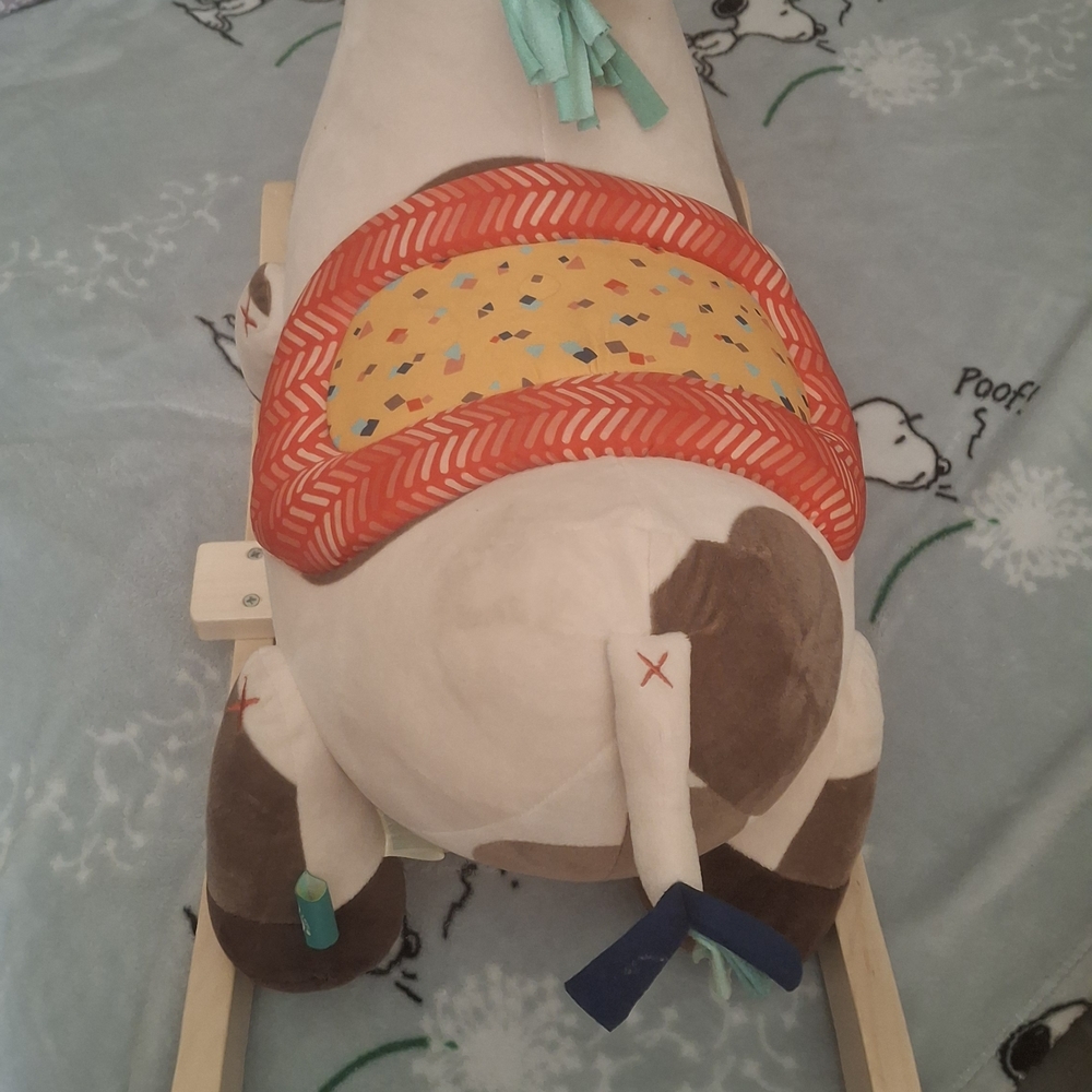 Plush Rocking Horse Toy with Red and Brown Accents